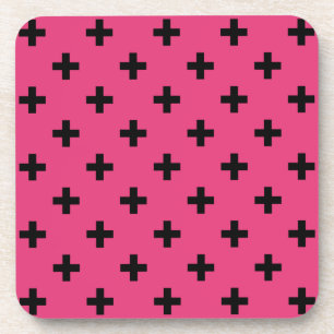 Dessous-de-verre Polka noire croise sur fuchsia