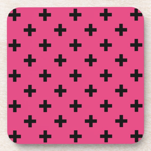 Dessous-de-verre Polka noire croise sur fuchsia (Devant)