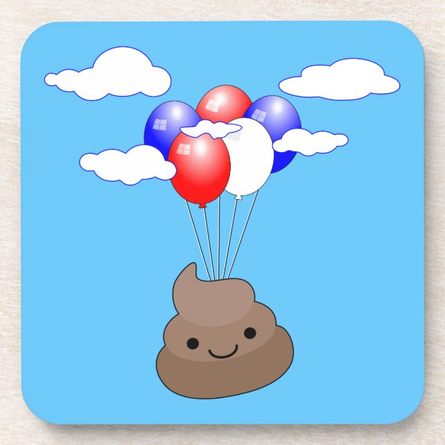 Dessous-de-verre Poo Emoji Voler Avec Des Ballons Dans Le Ciel Bleu (Devant)