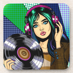 Dessous-de-verre Pop Art Girl with Record