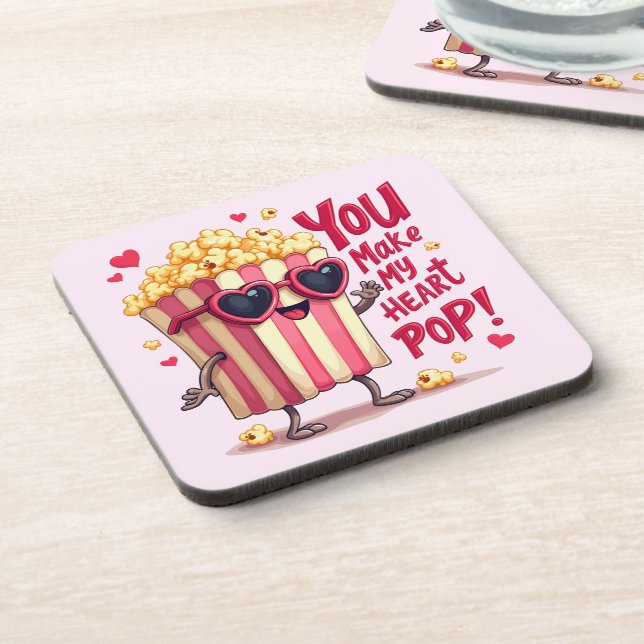 Dessous-de-verre Popcorn Heart Pop Valentine Design (Côté gauche)