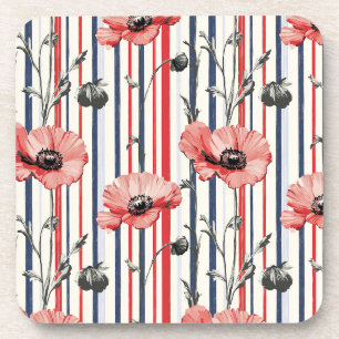 Dessous-de-verre Poppies rouges avec Feuilles bleus et Motif rayé