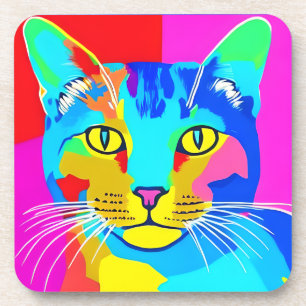 Dessous-de-verre Portrait de chat Pop Art multicolore