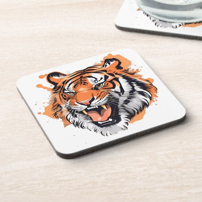 Dessous-de-verre "Portrait de tigre grinçant." (Côté gauche)