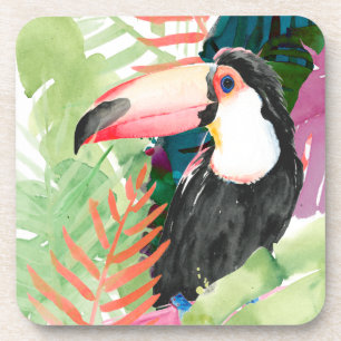 Dessous-de-verre Portrait du Toucan avec Feuilles tropicaux