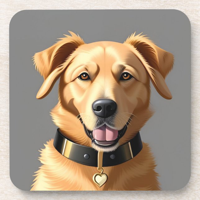 Dessous-de-verre Portrait Golden Retriever portant col noir (Devant)
