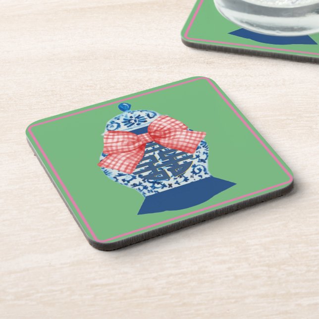 Dessous-de-verre Pot à gingembre en gingembre bleu à carreaux roses (Côté gauche)
