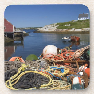 Dessous-de-verre Pots de homard, bouées et cordes sur le quai