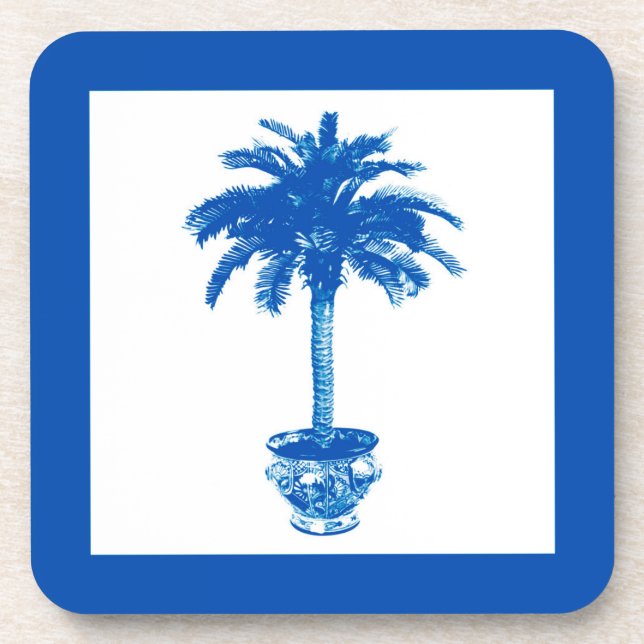 Dessous-de-verre Potted Palm Tree - cobalt blue and white (Devant)