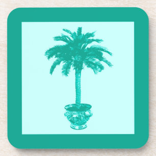 Dessous-de-verre Potted Palm Tree - turquoise and aqua
