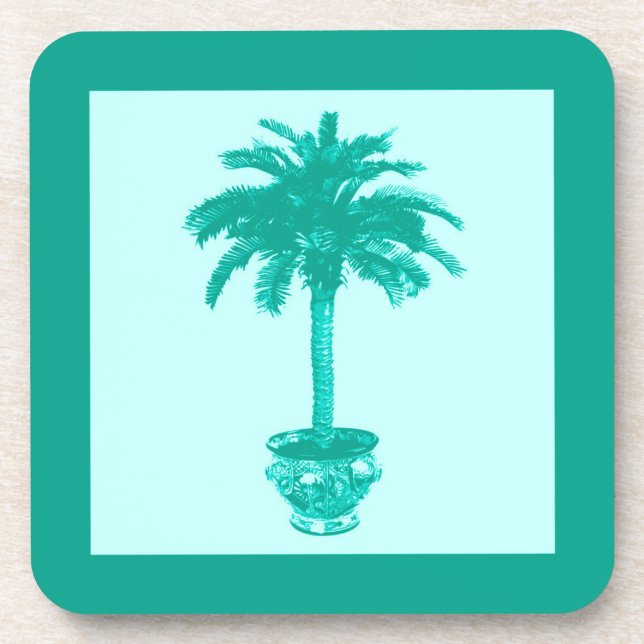 Dessous-de-verre Potted Palm Tree - turquoise and aqua (Devant)