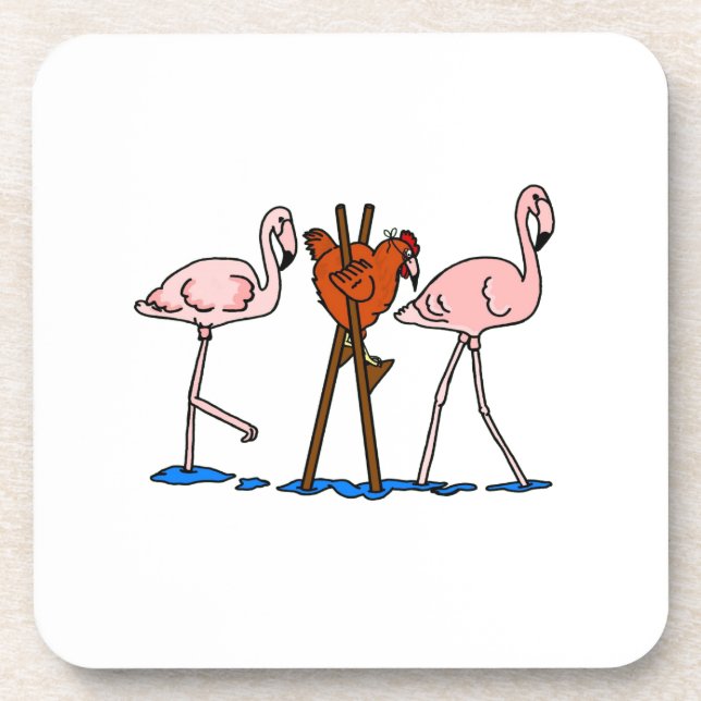 Dessous-de-verre Poulet et Flamants roses drôles (Devant)