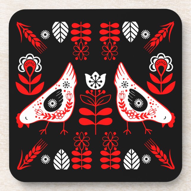Dessous-de-verre Poulet Hen Folk Art (Devant)