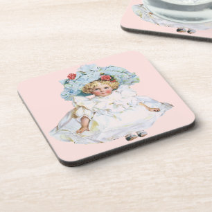 Dessous-de-verre Poupée bébé fille victorienne vintage, chapeau de 