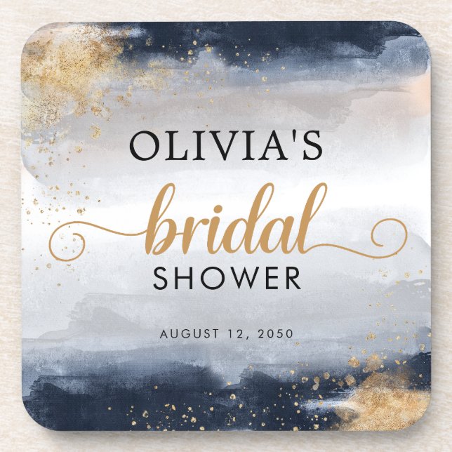 Dessous de verre pour douche de mariée Navy et Or (Devant)