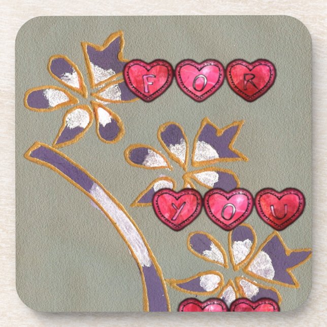 Dessous-de-verre Pour Vous De Moi : Beau Coeurs Floraux Design (Devant)