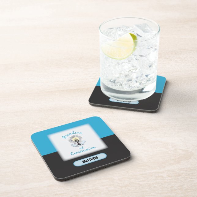 Dessous-de-verre Première communion de petit-fils, tasse bleue (Côté Droit)