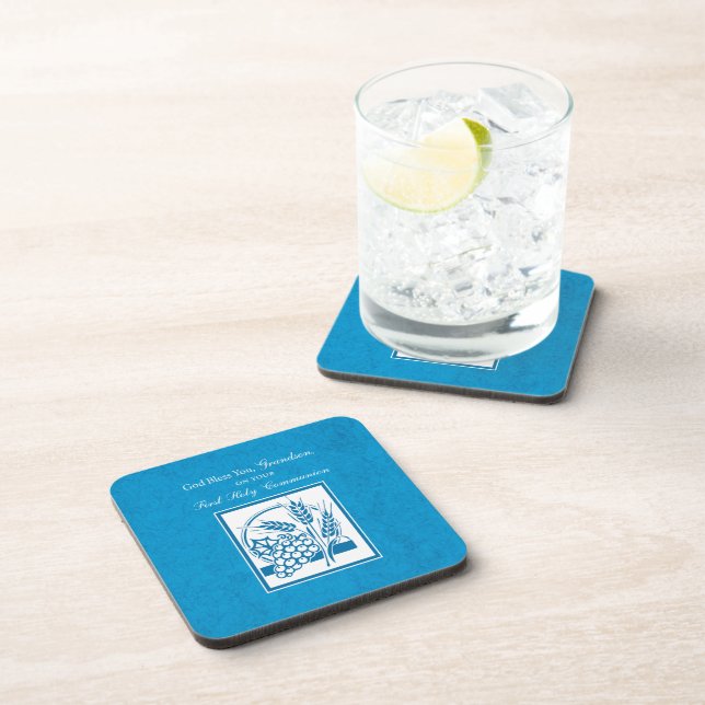 Dessous-de-verre Première communion petit-fils Bleu, Blé, Raisins (Côté Droit)
