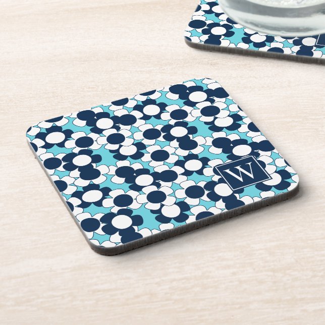 Dessous-de-verre Préparatoire Daisy Bloom – Turquoise & Navy Monogr (Côté gauche)
