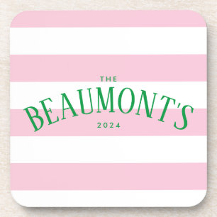 Dessous-de-verre Preppy rose et vert Fiançailles à deux bandes