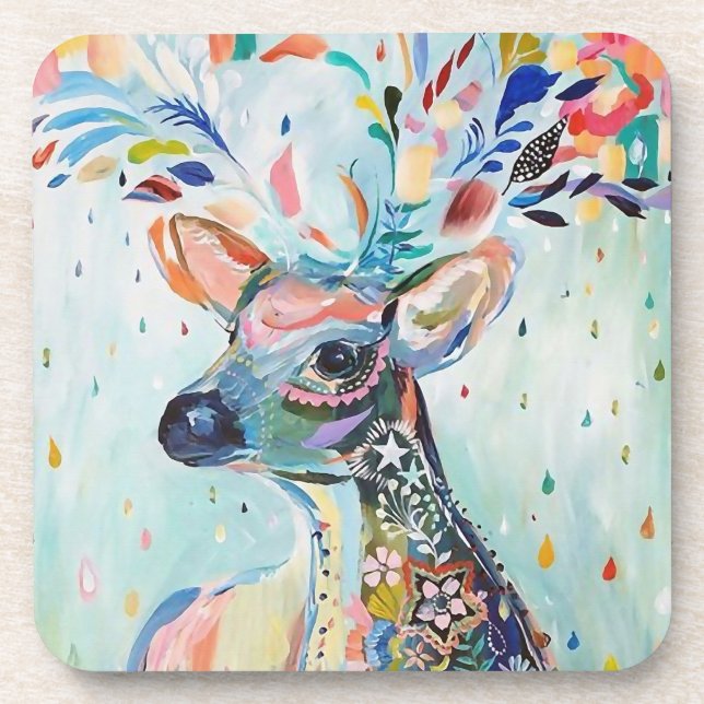 Dessous-de-verre Pretty Modern Deer Art Flower Antlers (Devant)