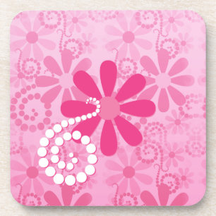 Dessous-de-verre Pretty Pink Flowers Cute Retro Daisy Pattern