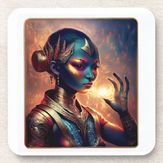 Dessous-de-verre Princesse Alien Sombre Pose Avec Fond de Feu (Devant)