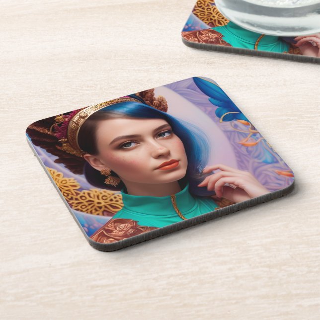 Dessous-de-verre Princesse avec tenue turquoise décorative (Côté gauche)