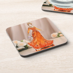 Dessous-de-verre princesse en verre cristal avec robe orange