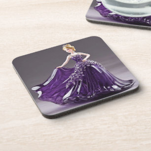 Dessous-de-verre princesse en verre cristal avec robe violette