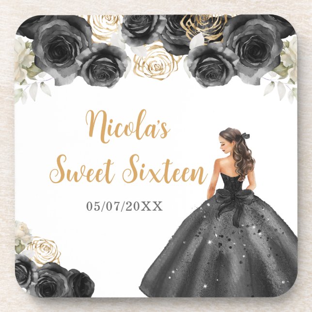 Dessous-de-verre Princesse Florale en Sweet sixteen Robe Noire (Devant)