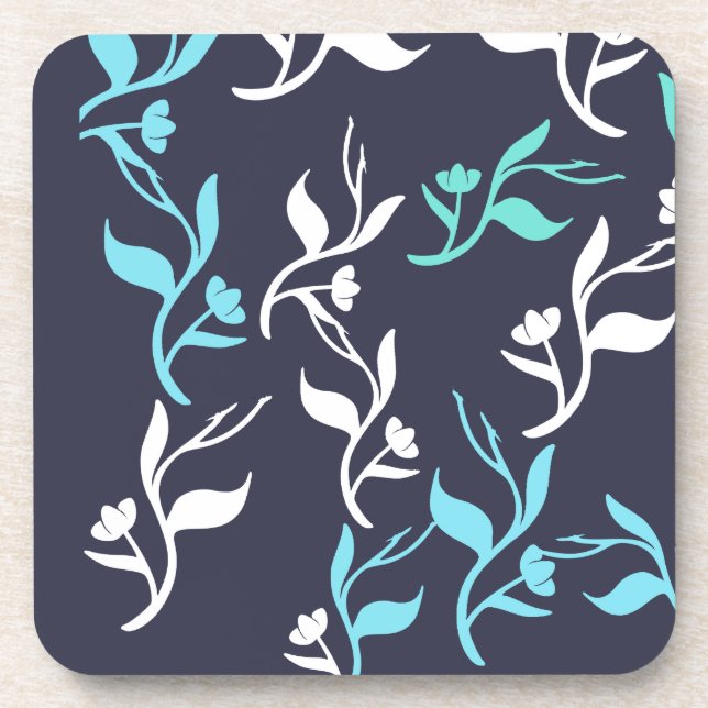 Dessous-de-verre Produit à motif de feuilles blanches turquoise (Devant)