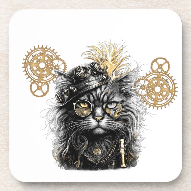 Dessous-de-verre Professeur Pignon-Roue Le Chat Steampunk Branché (Devant)