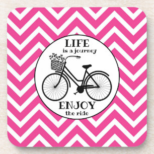 Dessous-de-verre Profitez de la bicyclette citation chevron rose
