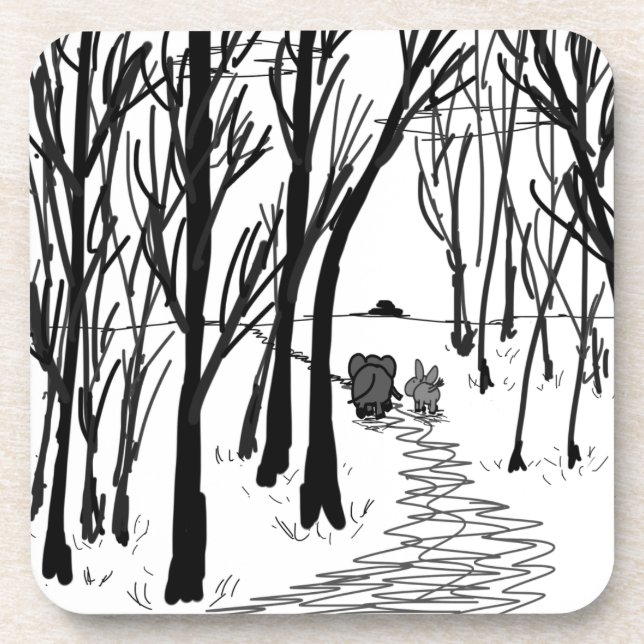 Dessous-de-verre promenade d'âne et d'éléphant par des arbres (Devant)