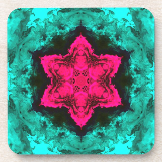 Dessous-de-verre Psychédélique Hippie Fleur rose et Turquoise (Devant)