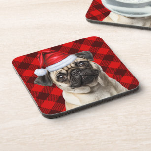Dessous-de-verre Pug Chien Thème de Noël Buffalo Plaid Férié