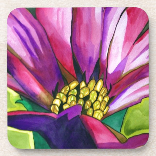Dessous-de-verre Purple African Daisy watercolor art flower (Devant)