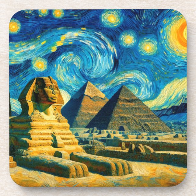 Dessous-de-verre Pyramides nocturnes étoilées Sphinx Egypte (Devant)