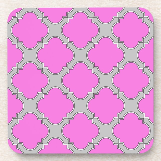 Dessous-de-verre Quatrefoil rose et gris (Devant)
