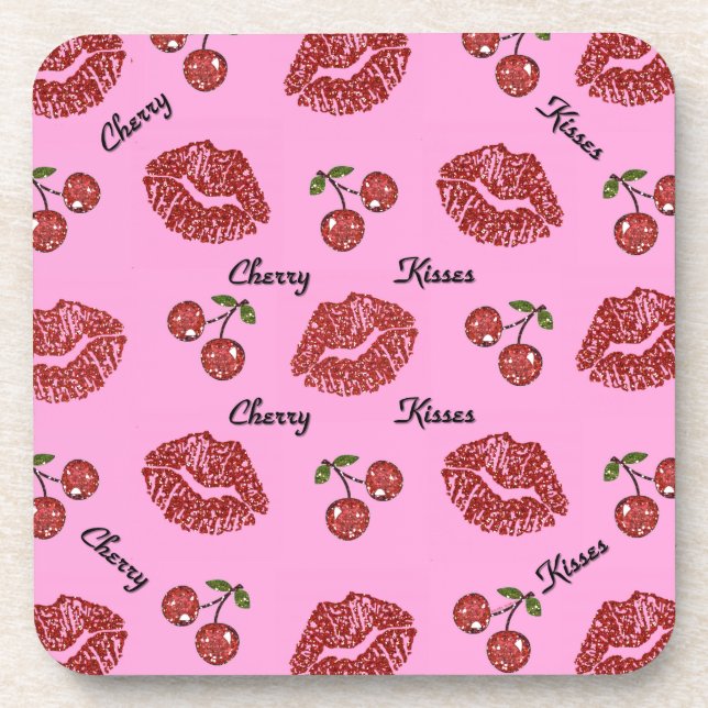 Dessous-de-verre RAB Rockabilly Baisers de Cerise sur Rose (Devant)