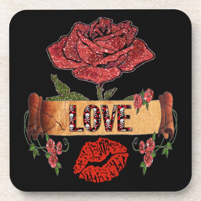 Dessous-de-verre RAB Rockabilly Roses, Amour & Rouge à Lèvres (Devant)