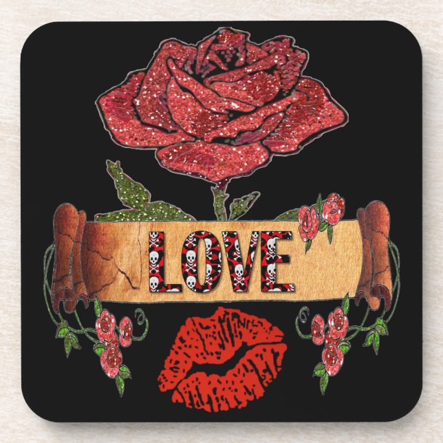 Dessous-de-verre RAB Rockabilly Saint-Valentin Roses, Amour & Rouge (Devant)