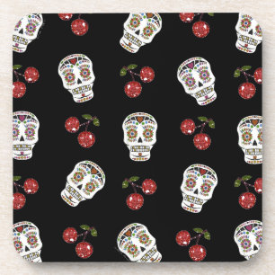 Dessous-de-verre RAB Rockabilly Sugar Skulls Cerises Sur Fond Noir