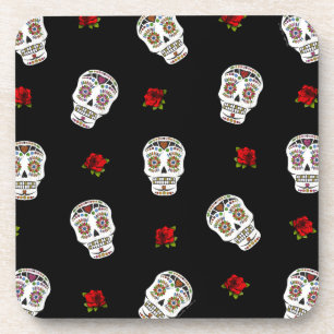 Dessous-de-verre RAB Rockabilly Sugar Skulls Roses On Black