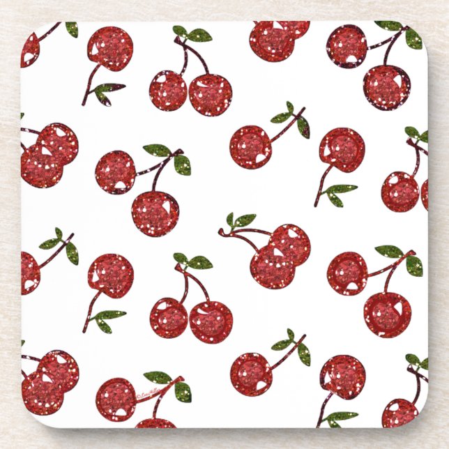 Dessous-de-verre RAB Rockabilly très cerise cerises sur blanc (Devant)