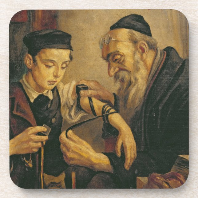 Dessous-de-verre Rabbin attachant les phylactères au bras d'un (Devant)