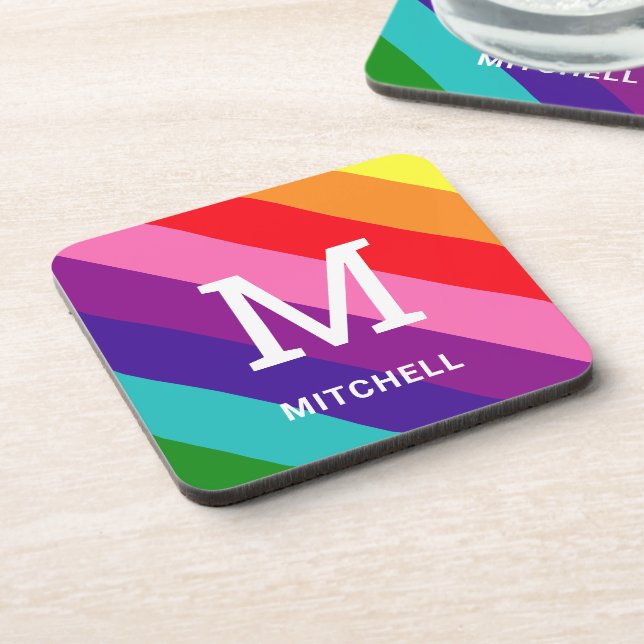 Dessous-de-verre Rainbow 8 Stripe Gay Pride Custom Monogram Initial (Côté gauche)