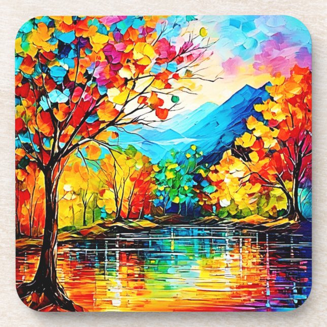 Dessous-de-verre Rainbow Autumn Lake Art (Devant)