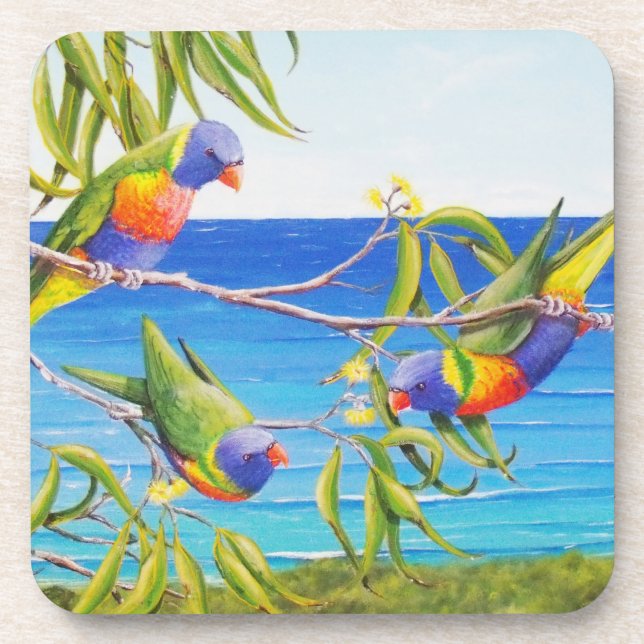 Dessous-de-verre Rainbow Lorikeet Beachy Blue Australian Peinture (Devant)